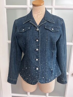 Christine Alexander Womens Denim Jacket  Embellished with Swarovski Crystal Rhin